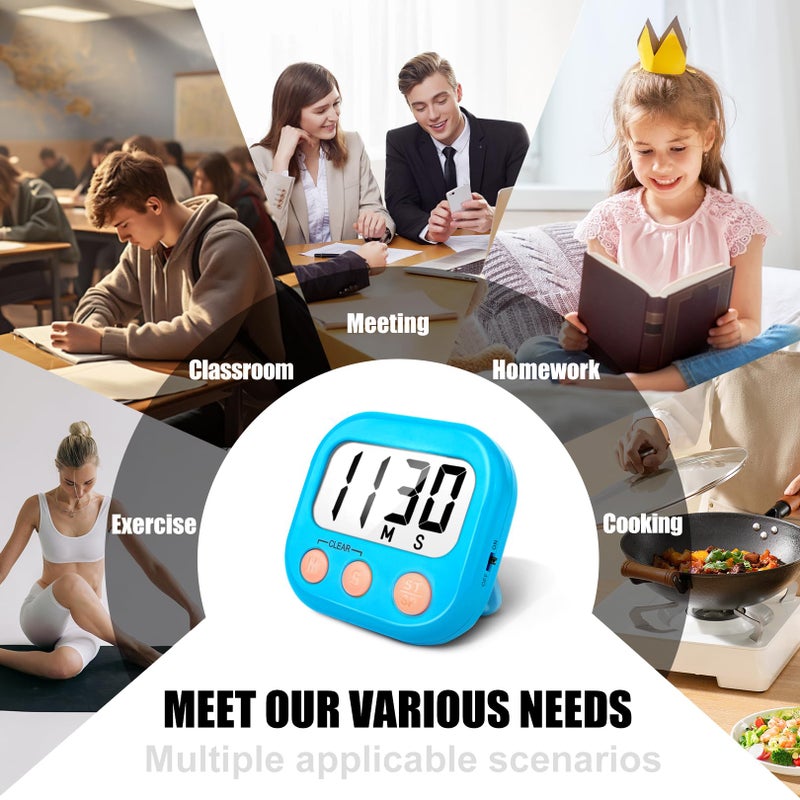 AOUCE 2 Pack Kitchen Timers Loud Ring Digital Timers for Cooking Magnetic Blue - Image 5